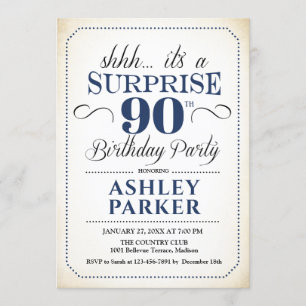 Surprise 90th Birthday Party - White Navy Invitation