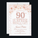 Surprise 90th Birthday Party - White Rose Gold Invitation<br><div class="desc">Surprise 90th birthday party invitation for women. Elegant invite card in blush pink,  white and faux glitter rose gold. Features typography script font,  roses and diamond letters. Perfect for stylish surprise bday celebration.</div>