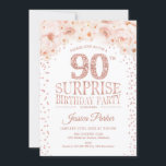Surprise 90th Birthday Party - White Rose Gold Invitation<br><div class="desc">Surprise 90th birthday party invitation for women. Elegant invite card in blush pink,  white and faux glitter rose gold. Features typography script font,  roses and diamond letters. Perfect for stylish surprise bday celebration.</div>