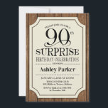 Surprise 90th Birthday Party Wood Pattern Invitation<br><div class="desc">Rustic Surprise 40th Birthday Celebration Invitation. Rustic design with dark brown wood pattern and elegant script font. Features elegant black script font. Message me if you need further customization.</div>