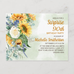 Surprise 90th Birthday Sunflowers Eucalyptus Postcard