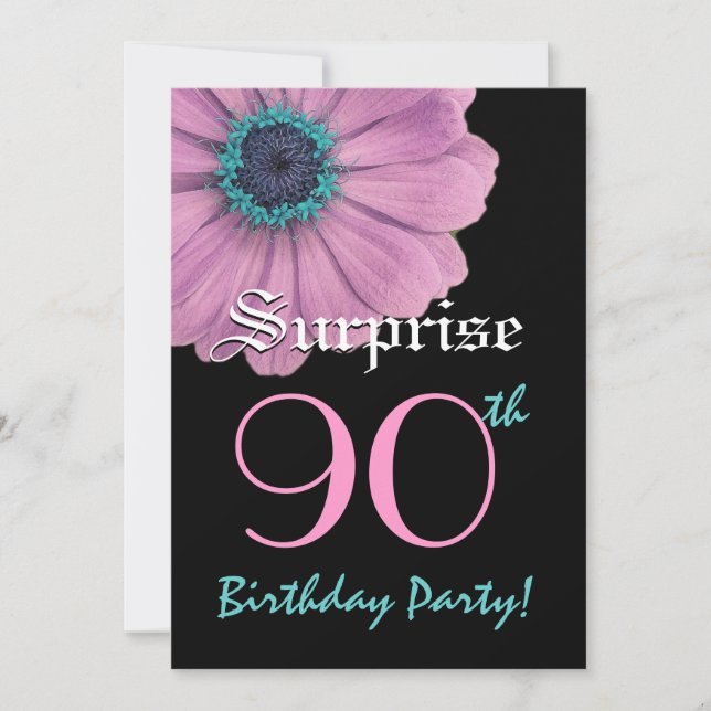 SURPRISE 90th Birthday Template Pink Daisy (Front)