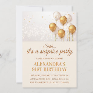 Surprise 91st birthday invitations Gold modern