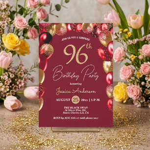 Surprise 96th Birthday Party Gold Burgundy Glitter Invitation