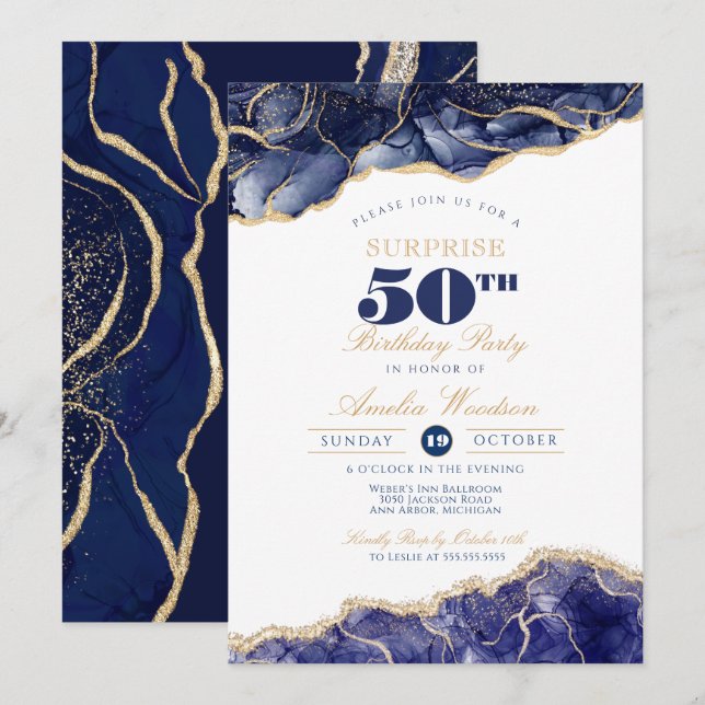 Surprise Adult 60th Birthday Party Elegant Agate I Invitation (Front/Back)