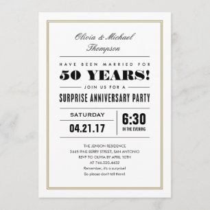 Surprise Anniversary Invitations - Gold Frame