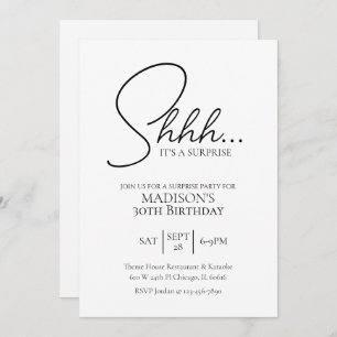 Surprise Any Age 30th Black & White Birthday Invitation