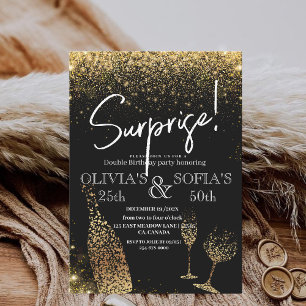 Surprise Birthday Any Age Modern Black Gold Invitation