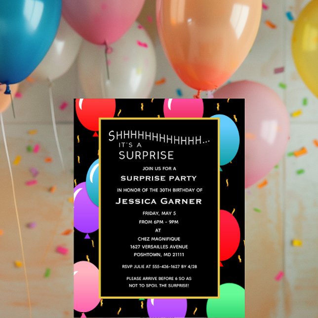 Surprise Birthday Balloons and Confetti Custom Age Invitation (Creator Uploaded)