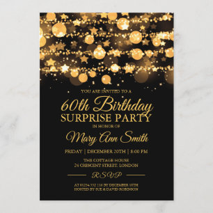 Surprise Birthday Gold Sparkling Lights & Stars Invitation
