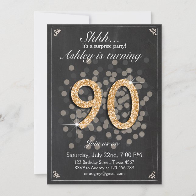 Surprise birthday invitation Chalkboard Rustic 90 (Front)