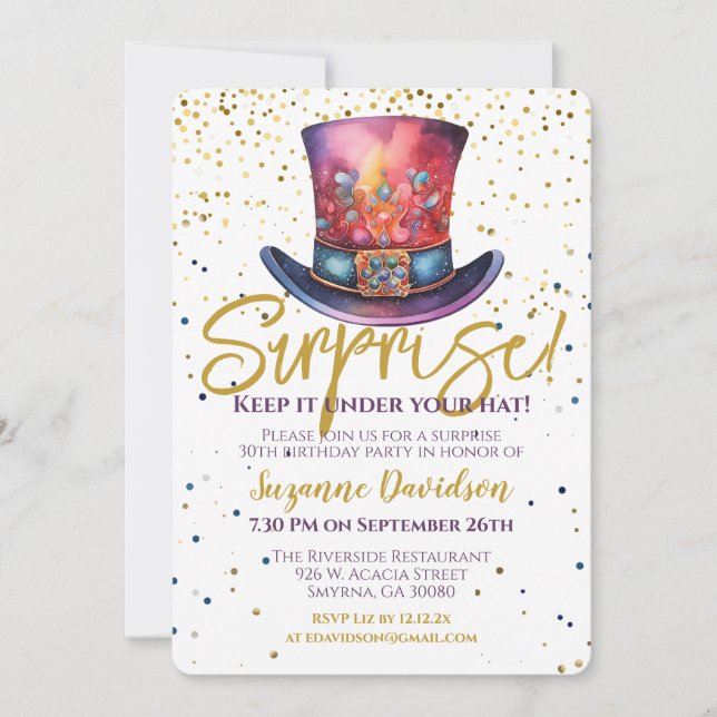 Surprise Birthday Keep It Under Your Hat Invitation (Front)