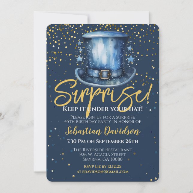 Surprise Birthday Keep It Under Your Hat Invitation (Front)