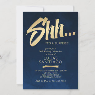 Surprise Birthday Navy Gold Invitation