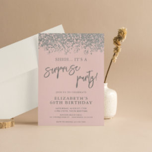 Surprise Birthday Party Any Age Pink and Silver Invitation