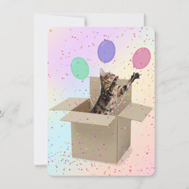 Surprise Birthday Party Bengal cat in box Invitation (Front)