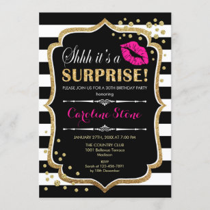 Surprise Birthday Party - Black Pink Gold Invitation
