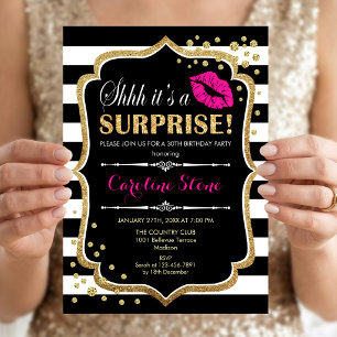 Surprise Birthday Party - Black Pink Gold Invitation