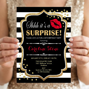 Surprise Birthday Party - Black Red Gold Invitation
