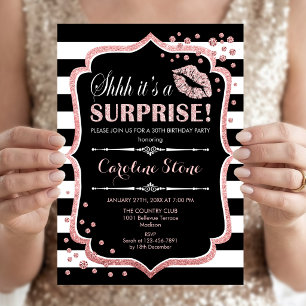 Surprise Birthday Party - Black Rose Gold Invitation
