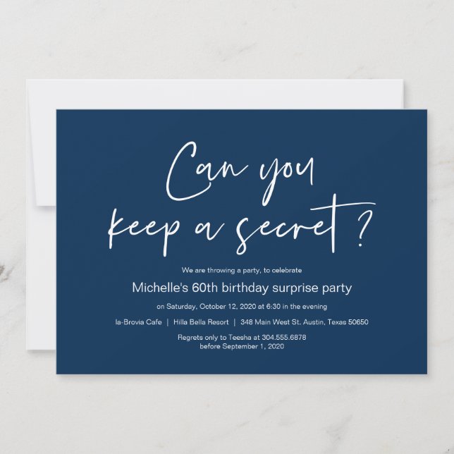 Surprise Birthday Party Celebration, Navy Blue Invitation (Front)
