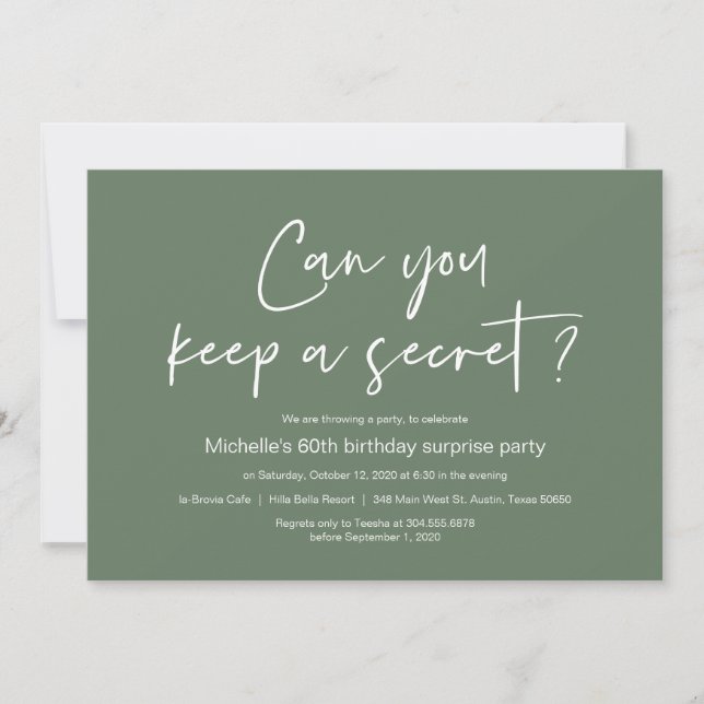 Surprise Birthday Party Celebration, Sage Green Invitation (Front)