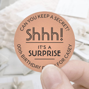 Surprise Birthday Party Copper Faux Foil and Black Classic Round Sticker