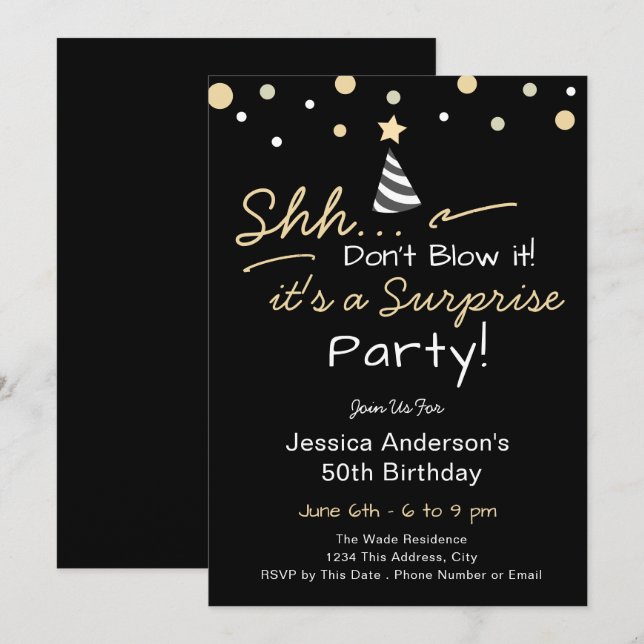 Surprise Birthday Party don't blow it Invitation (Front/Back)