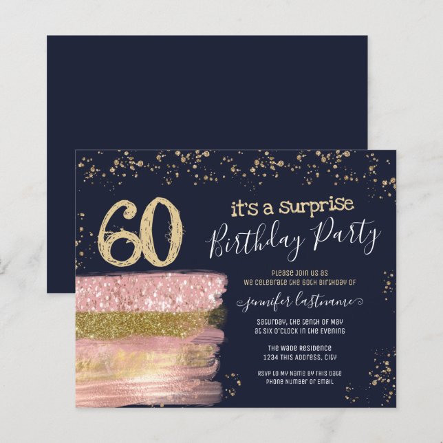 Surprise Birthday Party Glitter Cake Invitation (Front/Back)