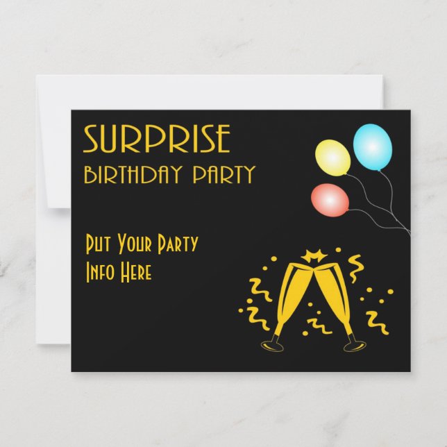 Surprise Birthday Party Invite Customizable Text (Front)