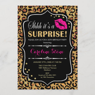 Surprise Birthday Party - Leopard Print Pink Invitation