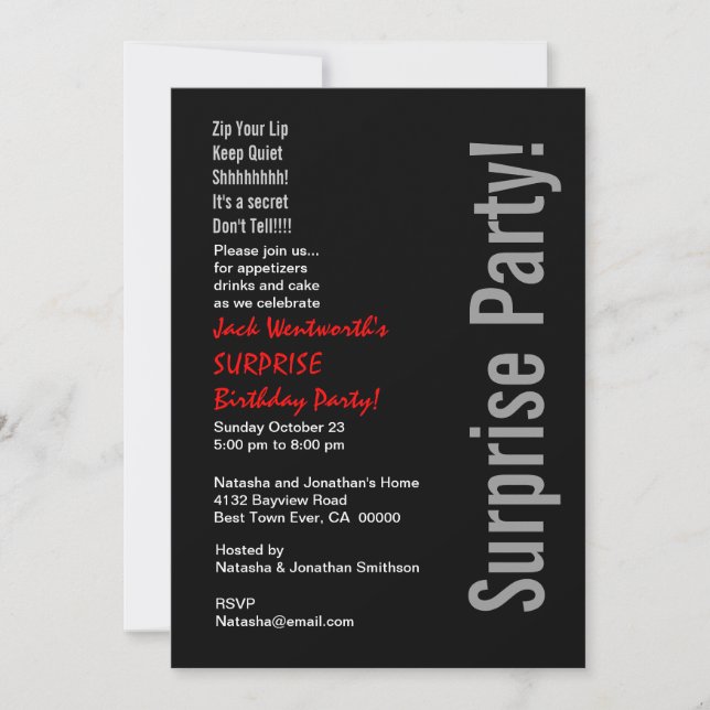 SURPRISE Birthday Party Modern Template (Front)