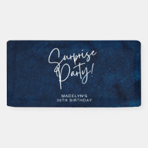 Surprise Birthday Party Navy Blue Watercolor 