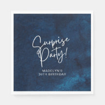 Surprise Birthday Party Navy Blue Watercolor