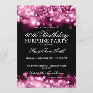 Surprise Birthday Party Pink Sparkling Lights Invitation
