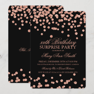 Surprise Birthday Party Rose Gold Glitter Confetti Invitation