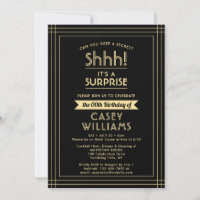 Surprise Birthday Party Shhh! Elegant Black & Gold