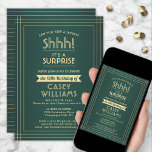 Surprise Birthday Party Shhh! Elegant Green & Gold Invitation<br><div class="desc">Can you keep a secret? Invite family and friends to an elegant and exciting surprise birthday celebration with custom green and gold party invitations. All wording on this template is simple to personalize, including message that reads "Shhh! It's a SURPRISE." The design features a modern striped border on a green...</div>