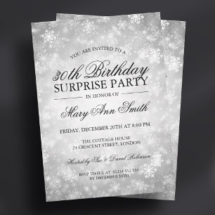 Surprise Birthday Party Silver Winter Wonderland Invitation