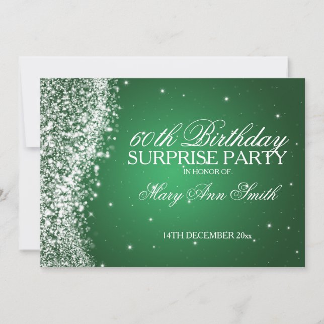 Surprise Birthday Party Sparkling Wave Green Invitation (Front)