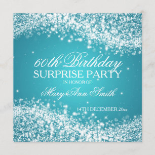 Surprise Birthday Party Sparkling Wave Turquoise Invitation