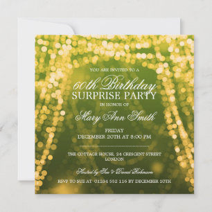 Surprise Birthday Party String Lights Gold Invitation
