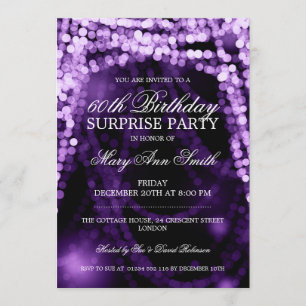 Surprise Birthday Party String Lights Purple Invitation