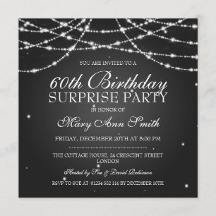 Surprise Birthday Party String of Stars Black Invitation