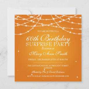 Surprise Birthday Party String of Stars Orange Invitation