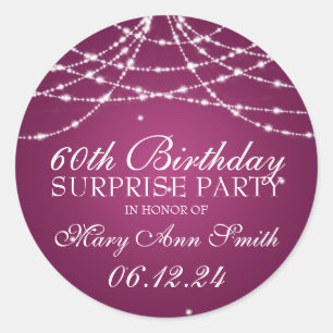 Surprise Birthday Party String of Stars Pink Classic Round Sticker