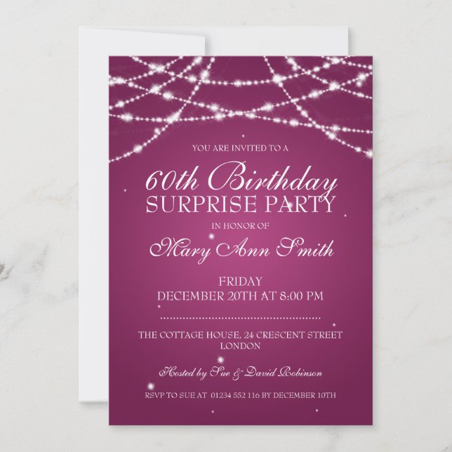 Surprise Birthday Party String of Stars Pink Invitation (Front)