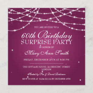 Surprise Birthday Party String of Stars Pink Invitation