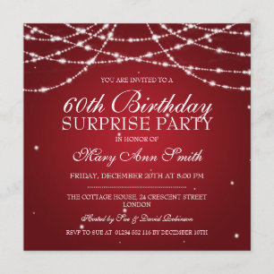Surprise Birthday Party String of Stars Red Invitation