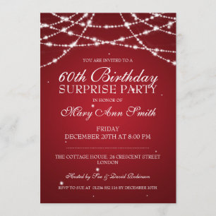 Surprise Birthday Party String of Stars Red Invitation